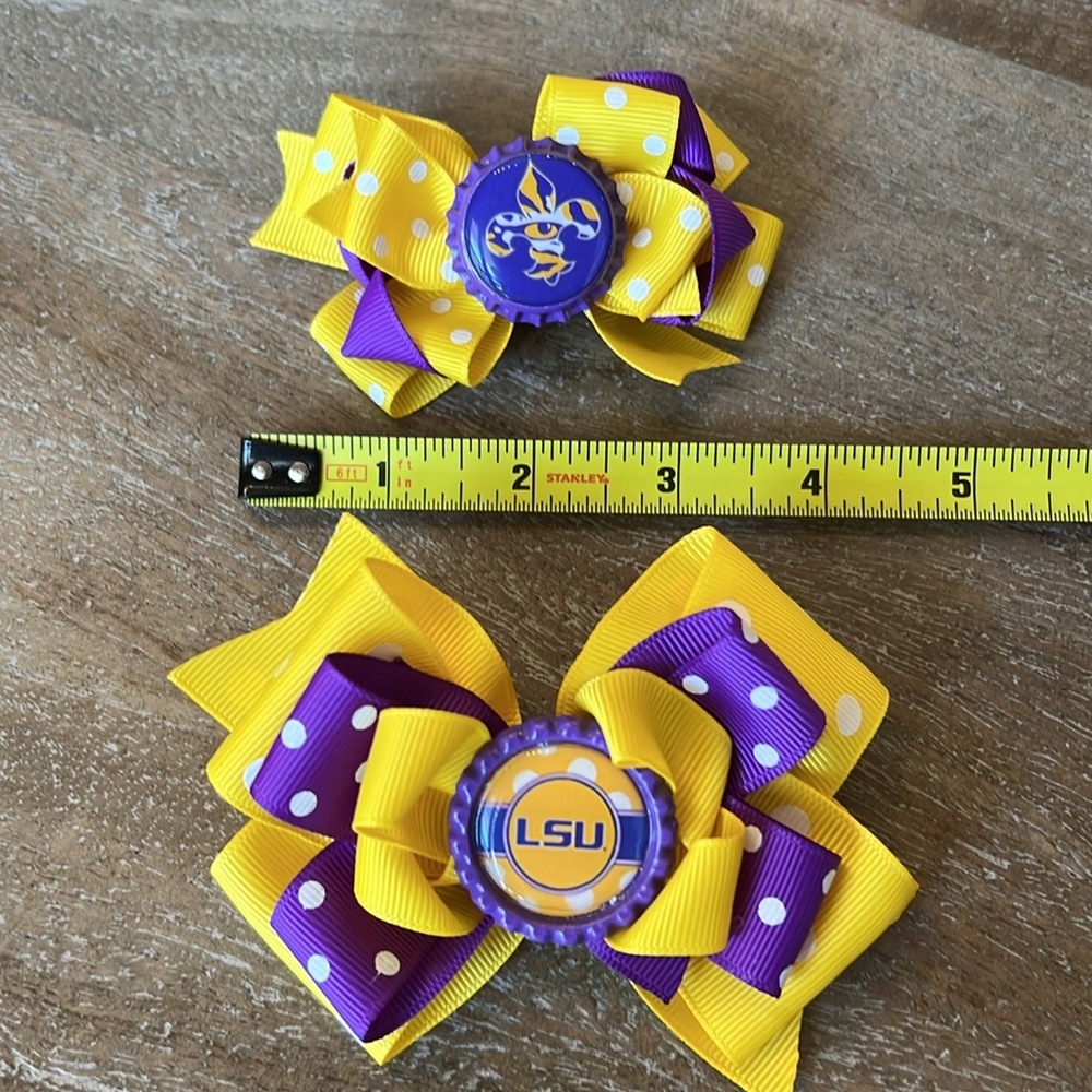 LSU Polka Dot Hair Bow Trio - Picture 5 of 6